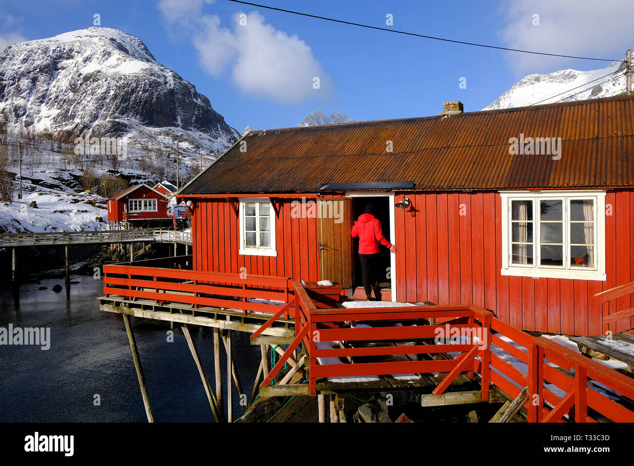 Fishermen Log Cabins In Lofoten Archipelago Norway Europe Stock