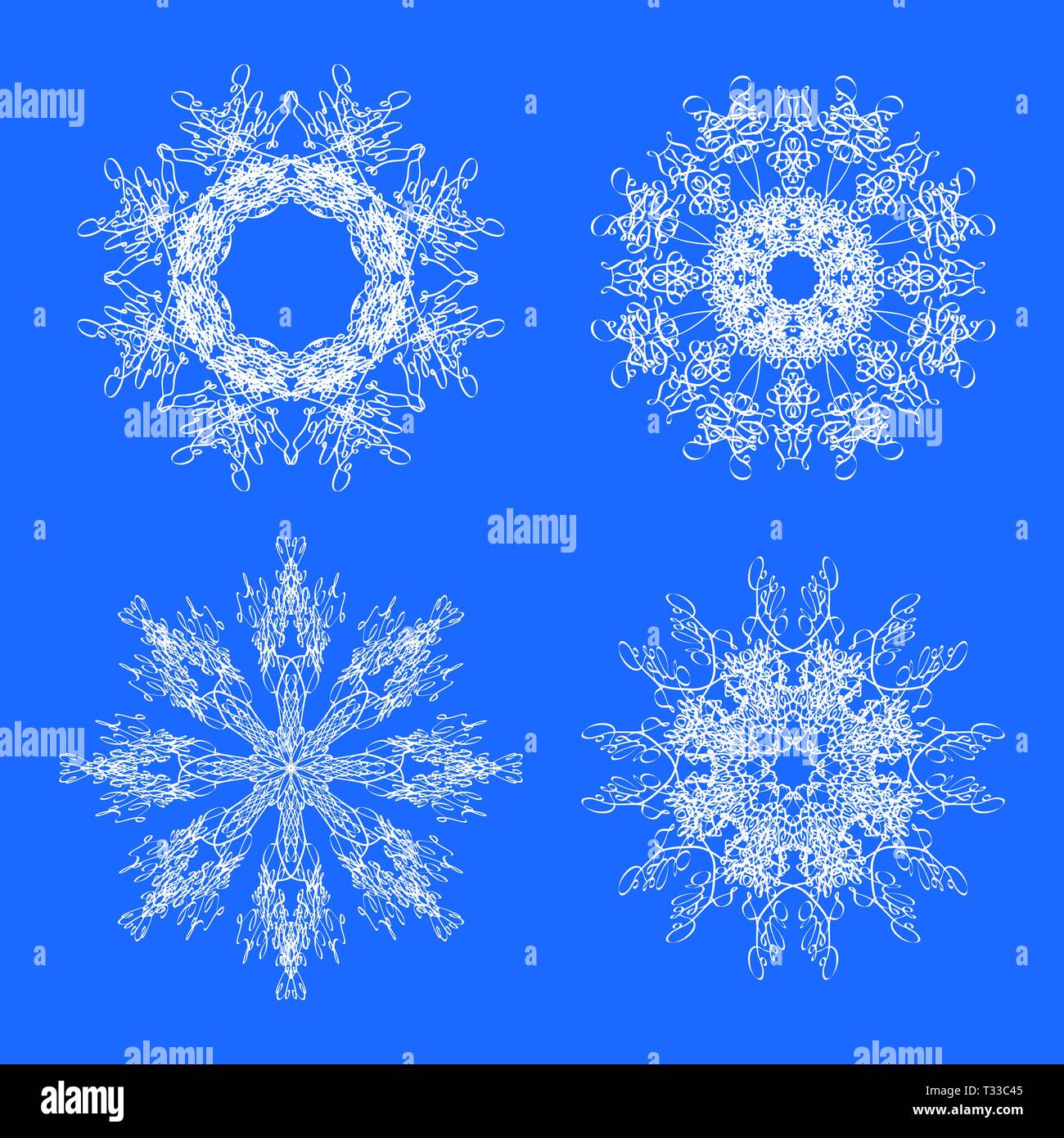 Set of Different Winter White Snowflakes. Stock Vector