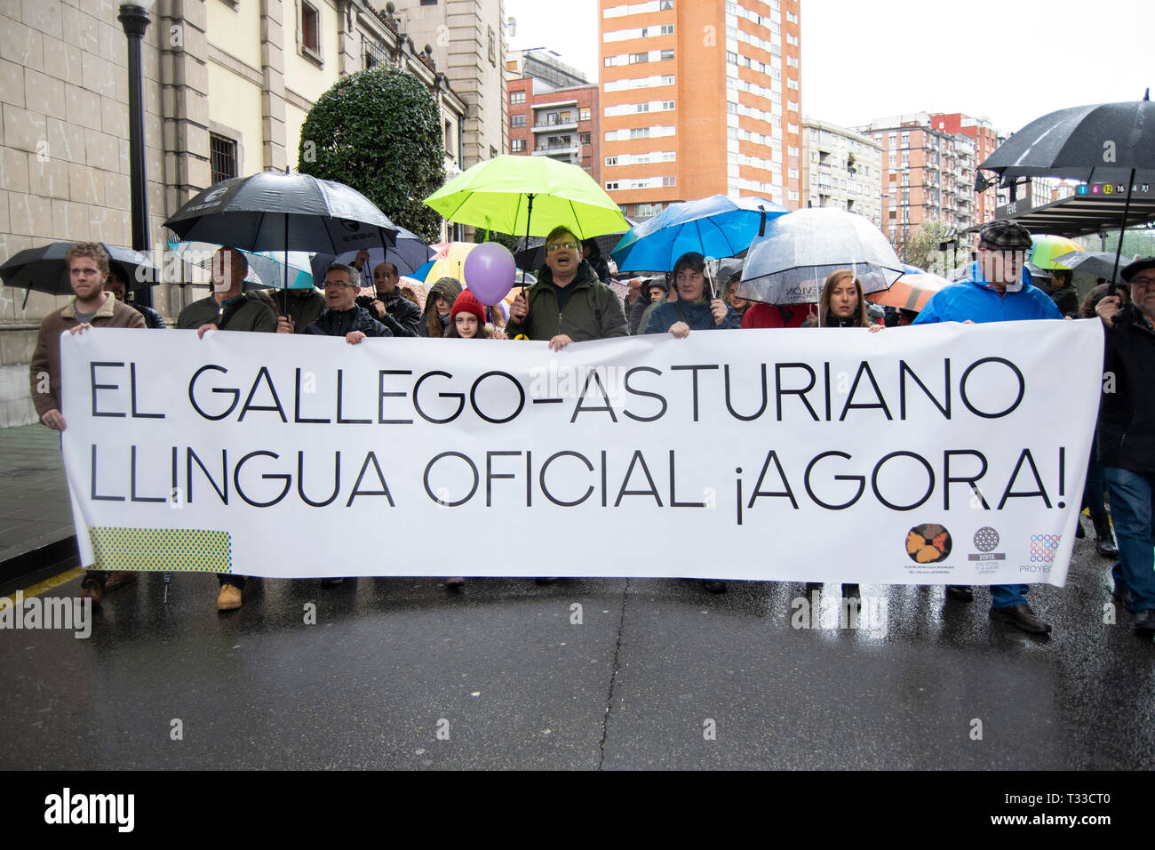 Manifestación por la oficialidad de la lengua asturiana en Gijón, Asturias. Stock Photo