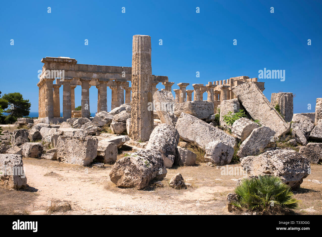 Ruins of ancient temples at Selinunte in Sicily, Italy - the largest archeological park in Europe. Stock Photo