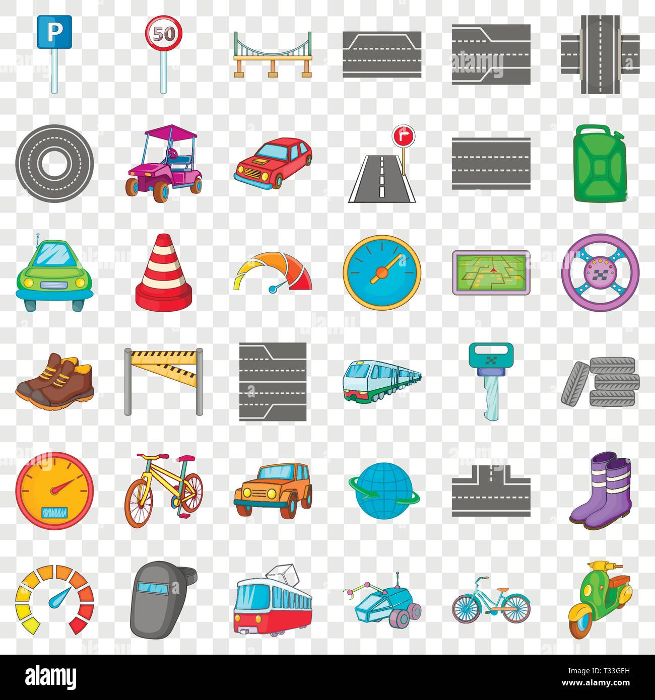 City traffic icons set Cartoon - City Traffic Icons Set Cartoon Style Of 36 City Traffic Vector Icons For Web For Any Design T33GEH