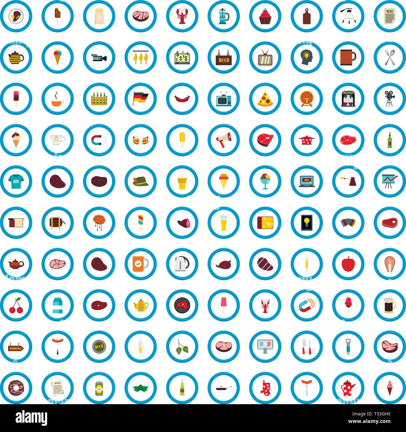 100 pub advertising icons set in flat style for any design vector ...