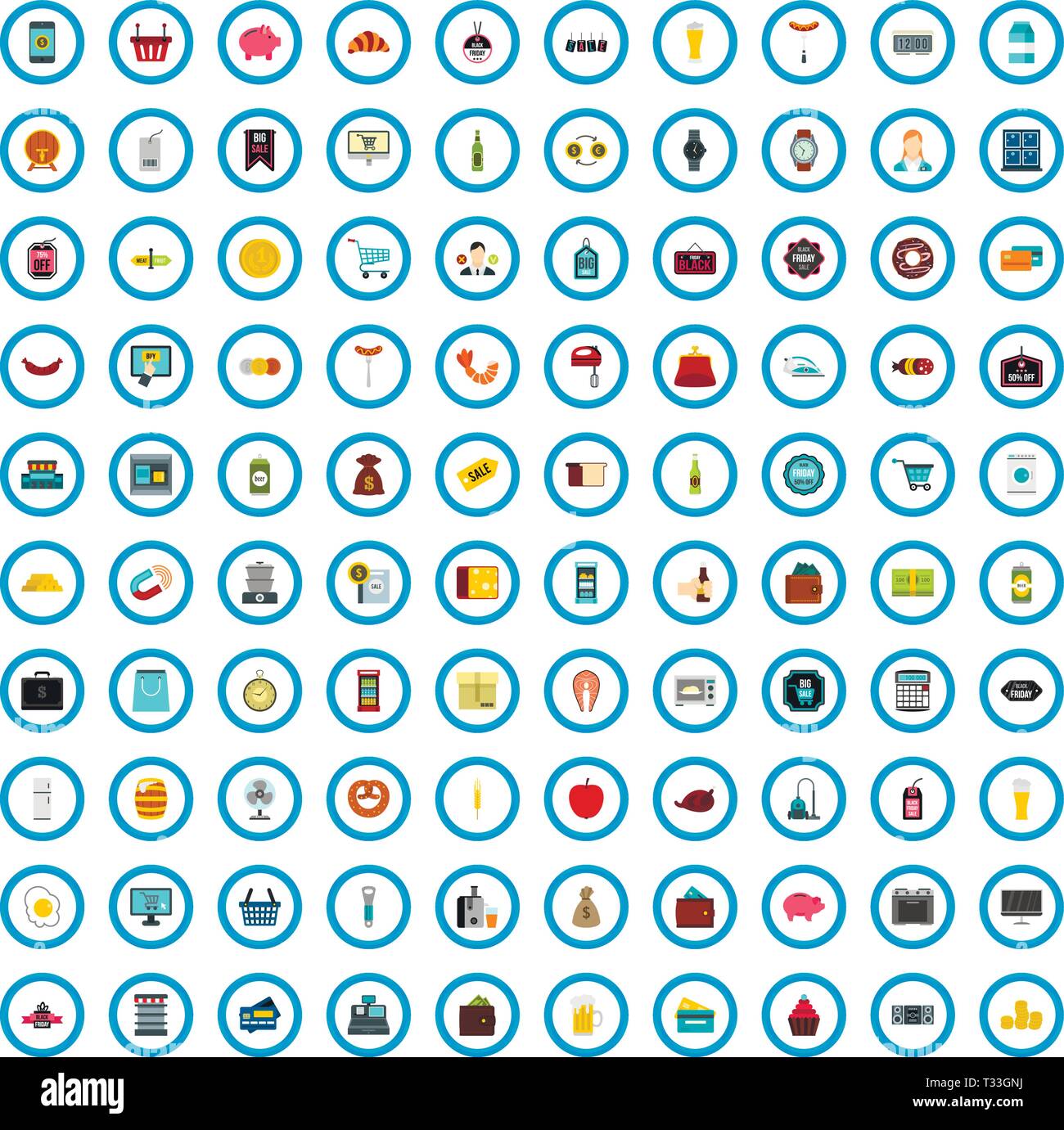 100 purchasing icons set in flat style for any design vector ...