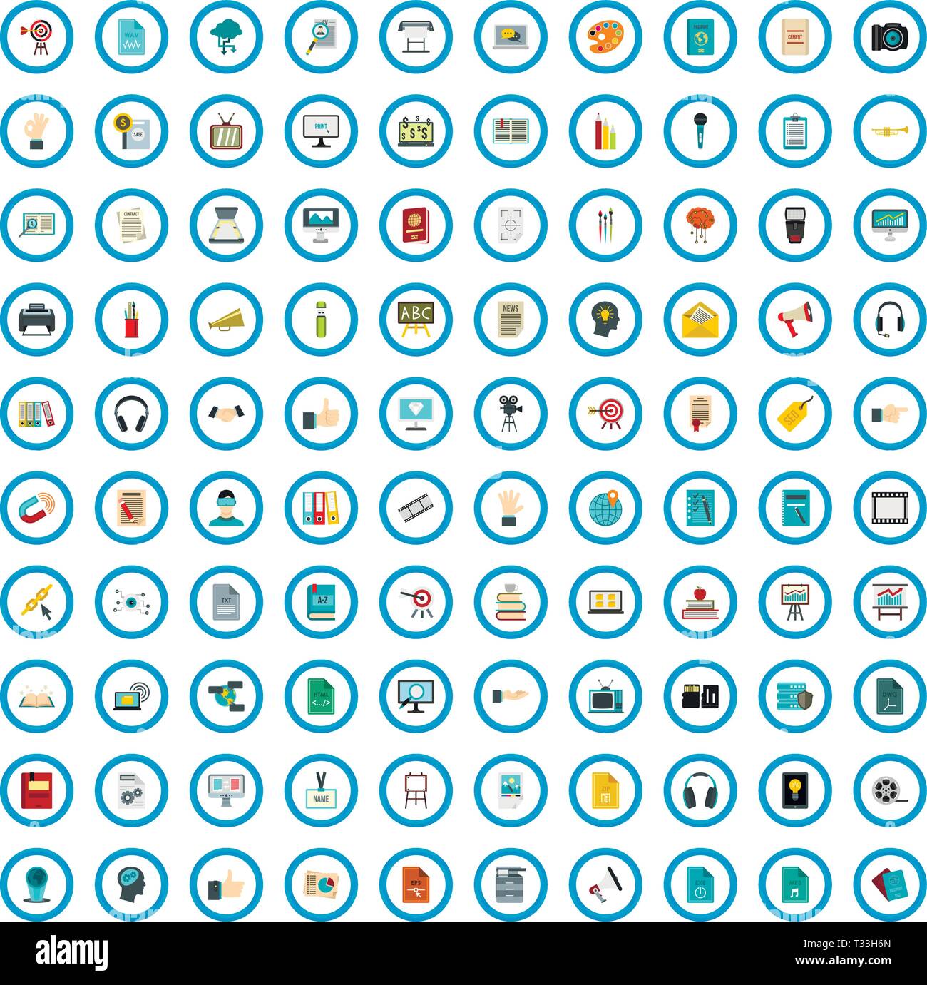 100 reader advertising icons set in flat style for any design vector ...