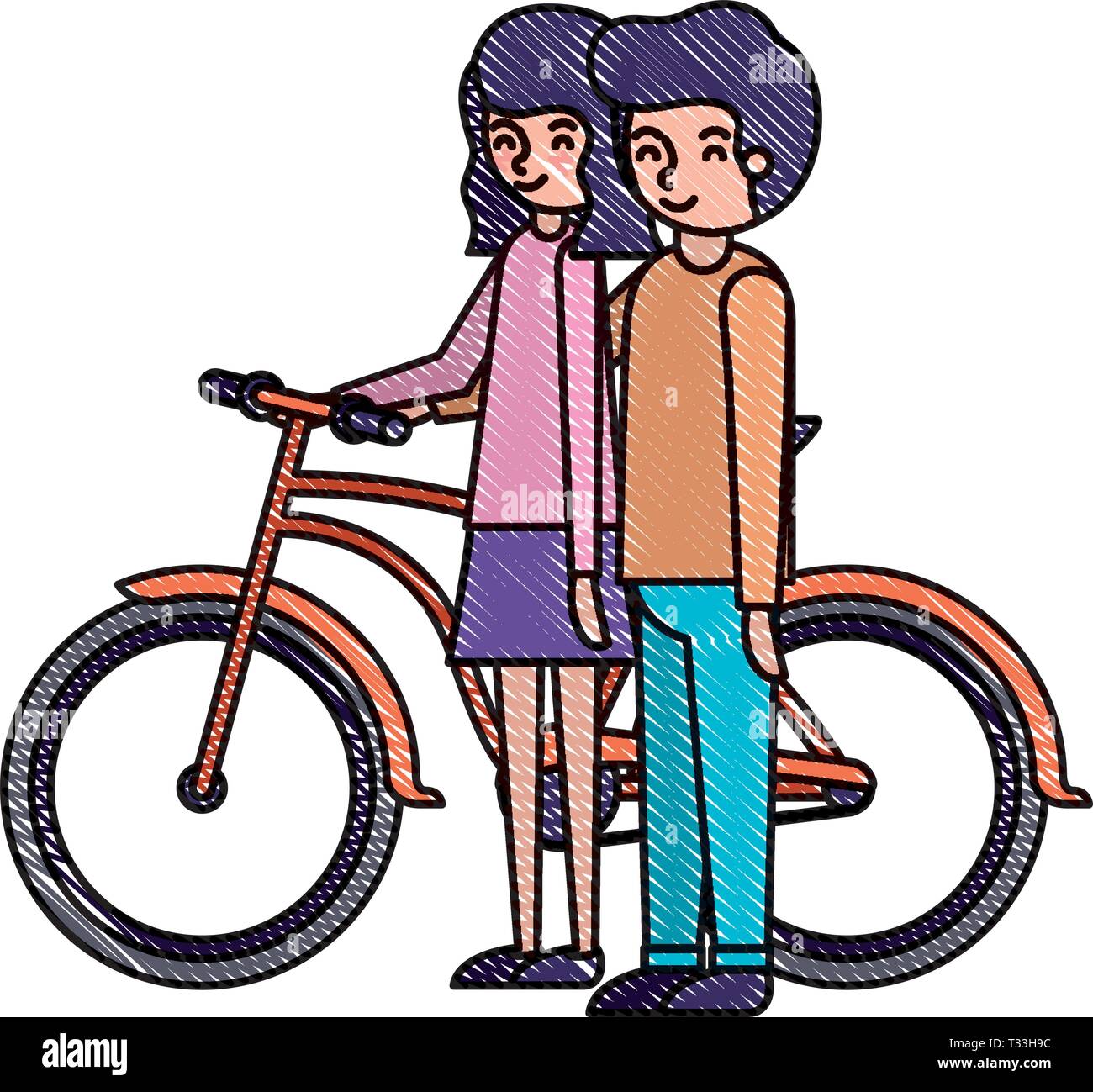 young couple with bicycle avatars characters Stock Vector Image & Art ...