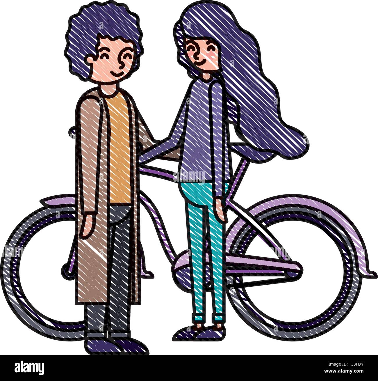 young couple with bicycle avatars characters Stock Vector Image & Art ...