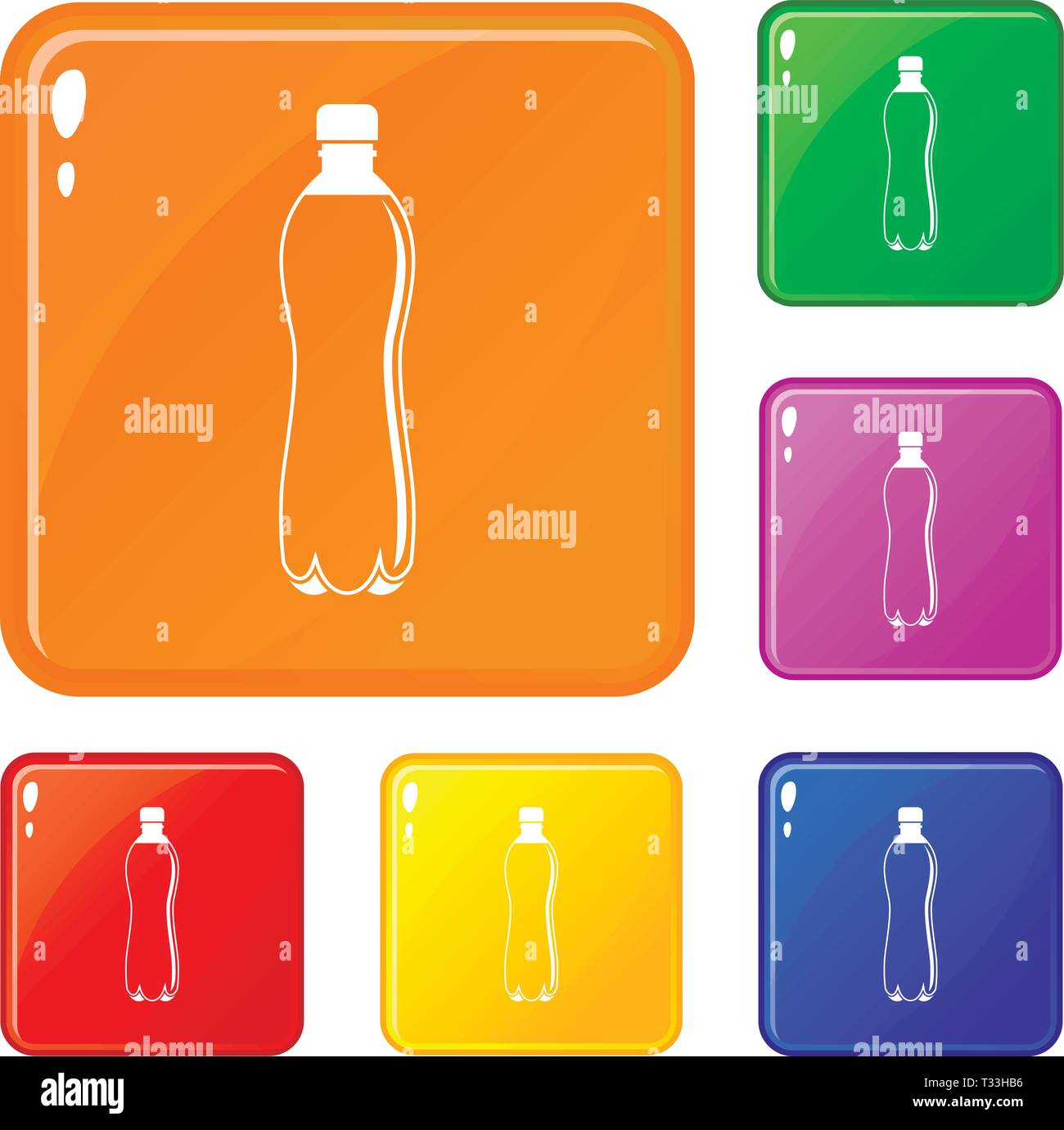 Water bottle icons set collection vector 6 color isolated on white ...