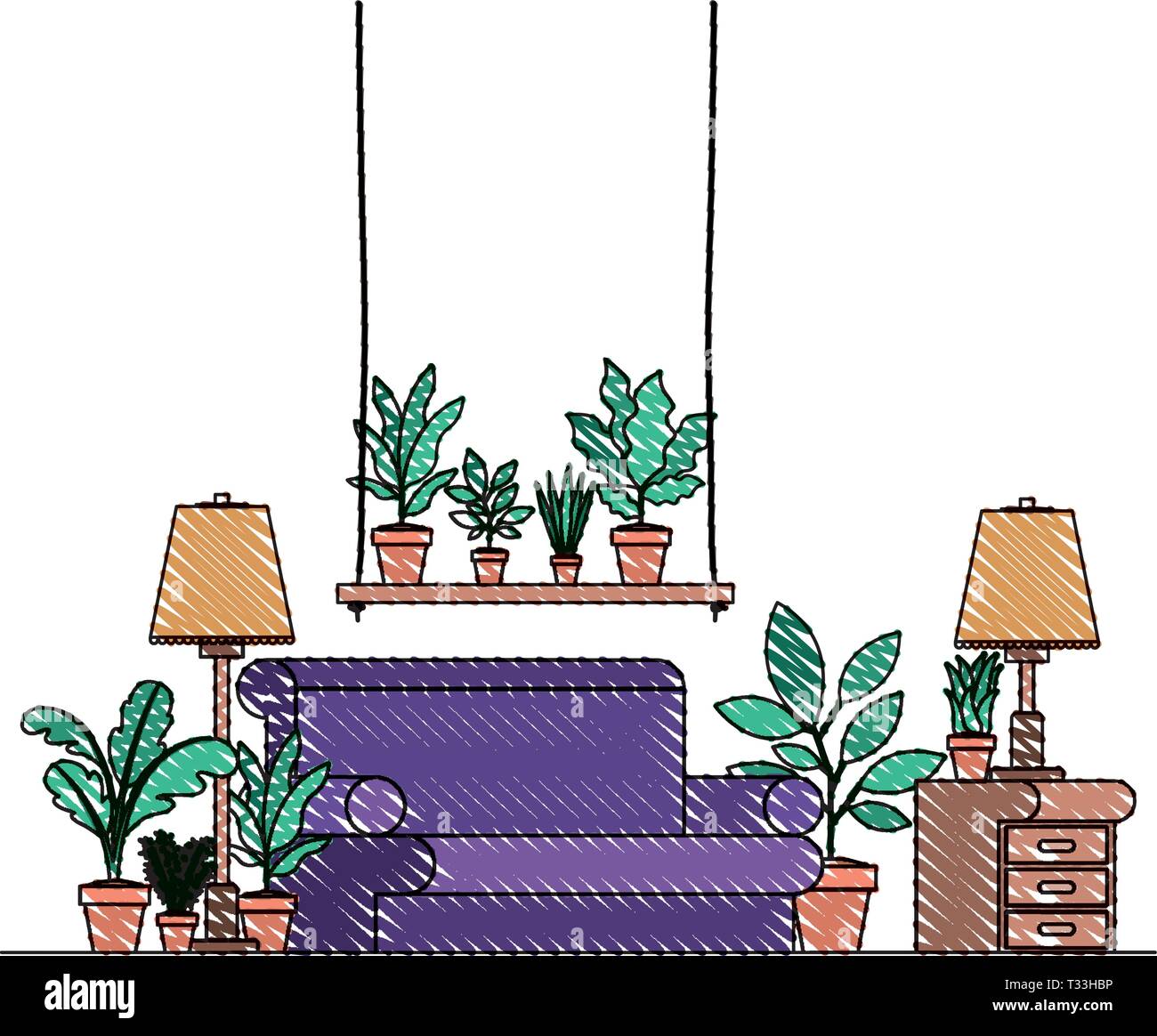living room with houseplants scene Stock Vector Image & Art - Alamy