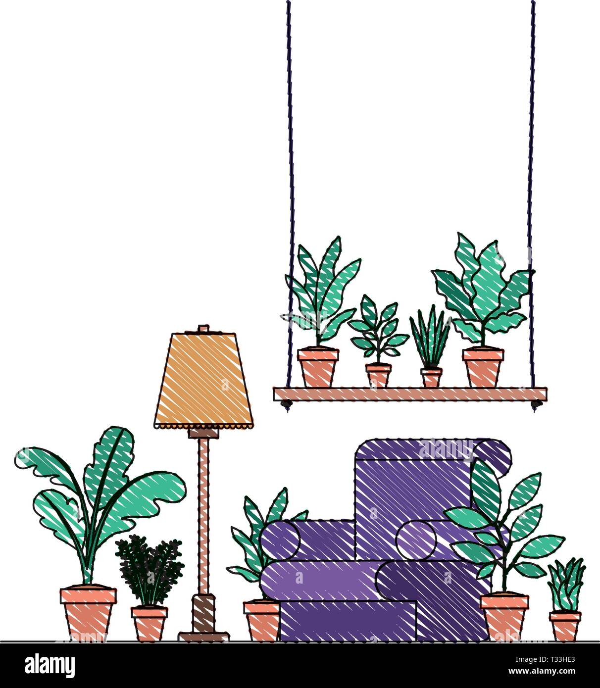 living room with houseplants scene Stock Vector Image & Art - Alamy