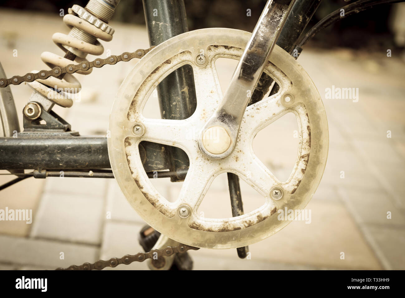 Bicycle gear and chain, vintage style light,transport background Stock