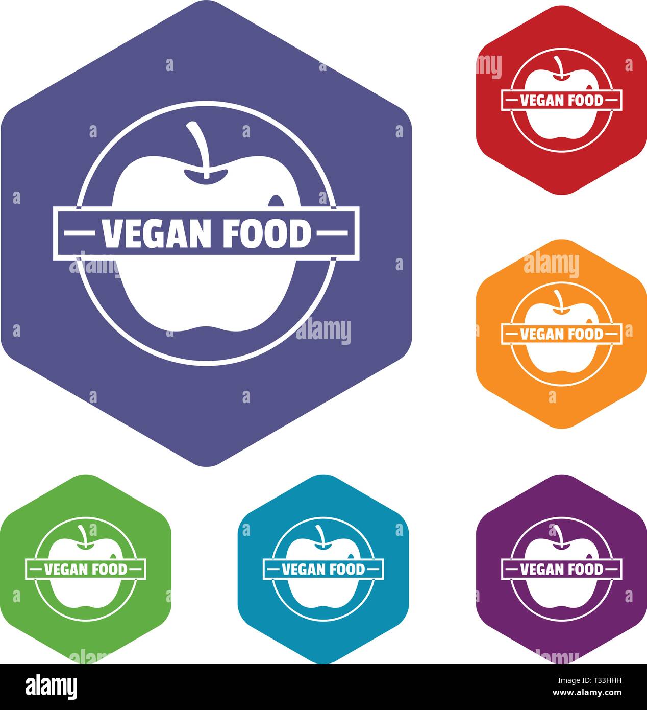 Vegan food icons vector colorful hexahedron set collection isolated on ...