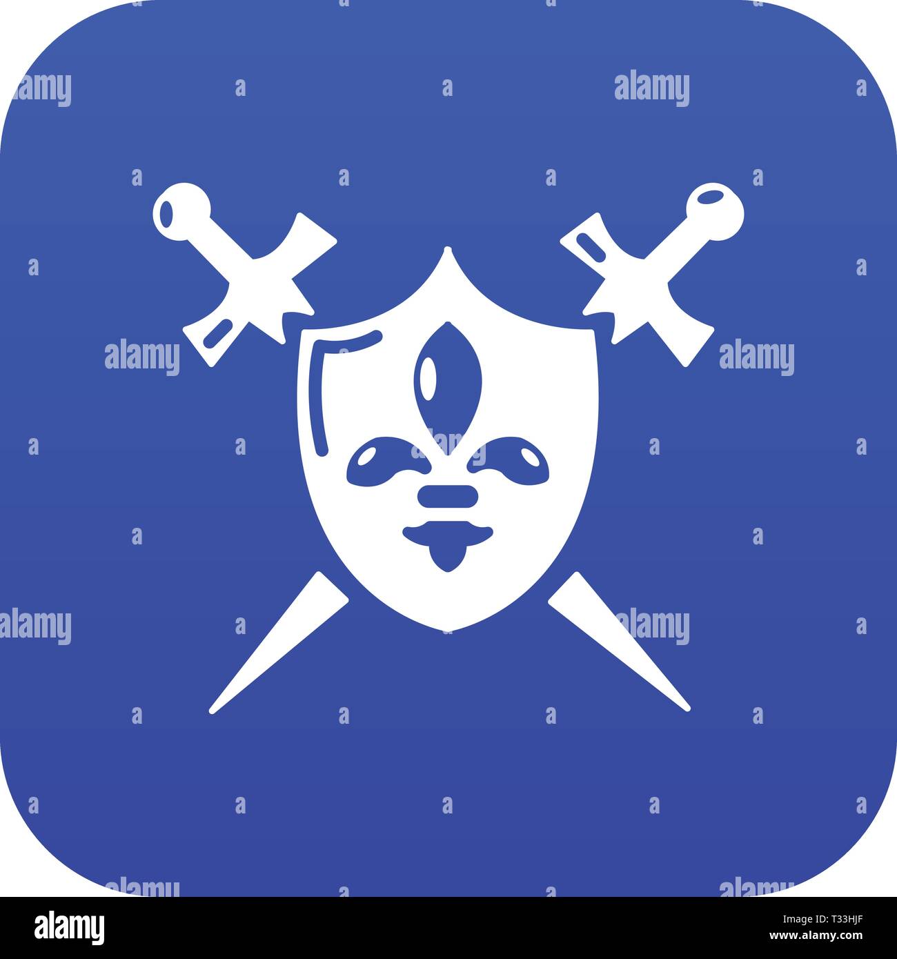 Heraldic shield and swords icon blue vector isolated on white ...