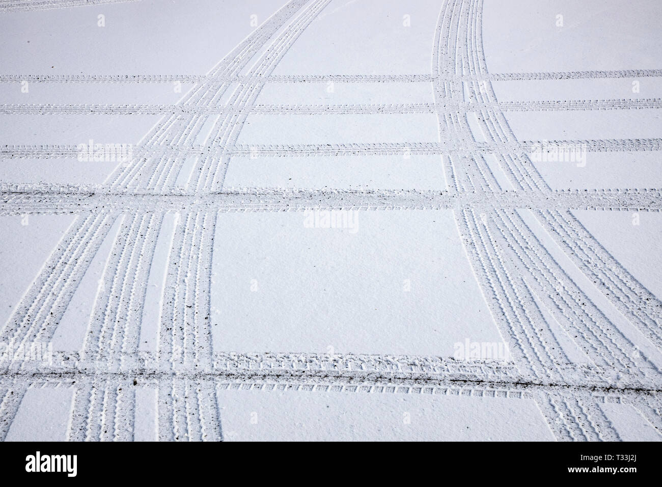 Traces of tires, in the snow, tire profiles, Stock Photo
