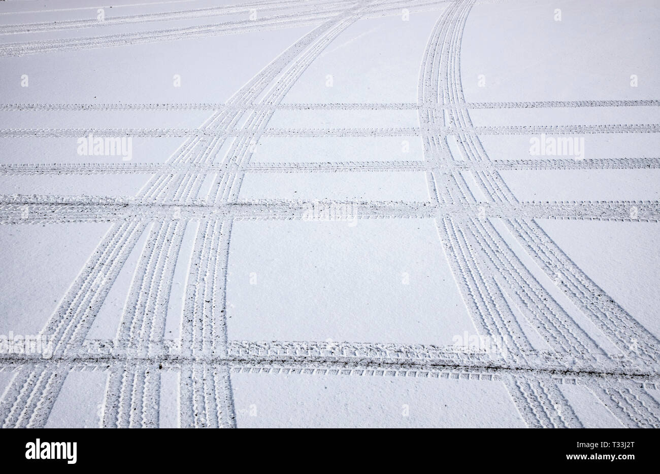 Traces of tires, in the snow, tire profiles, Stock Photo