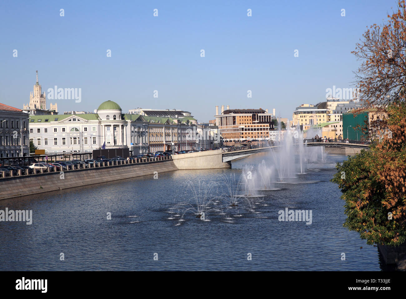 many fountain on river Stock Photo Alamy