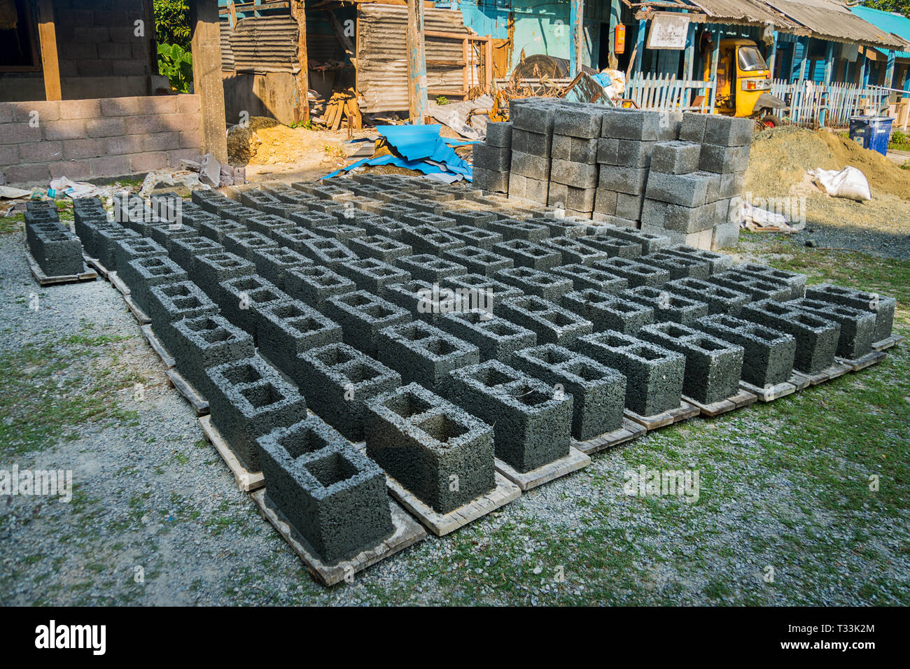 Production of brick blocks in Andaman and Nicobar Islands . drying