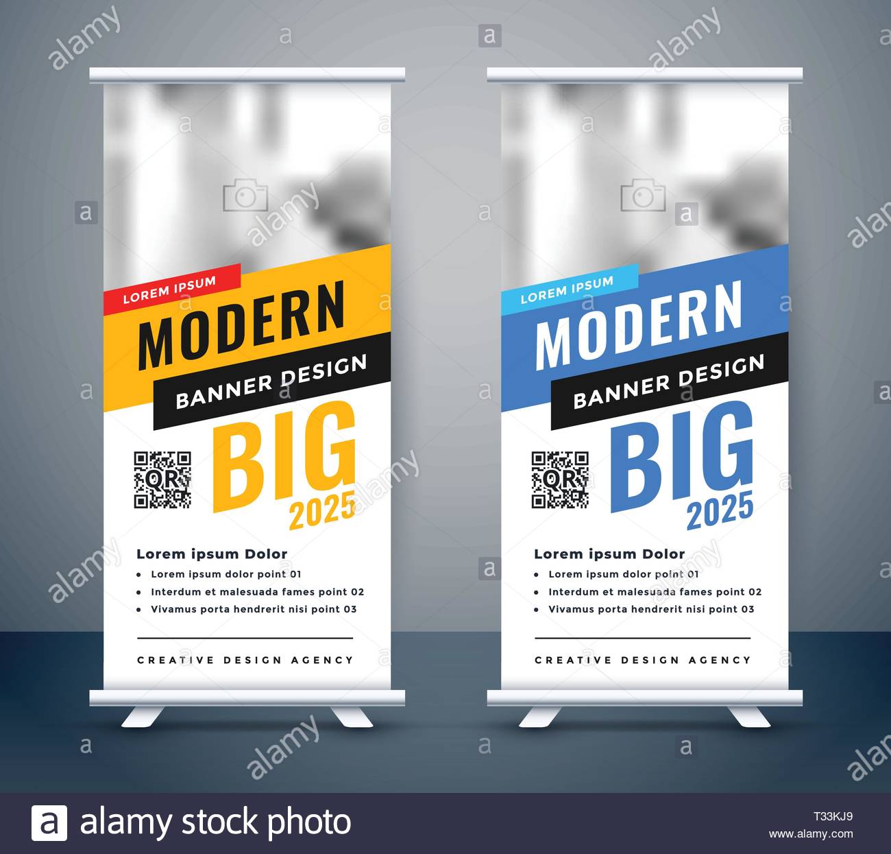 Creative Blue And Yellow Rollup Standee Banner Design Stock Vector