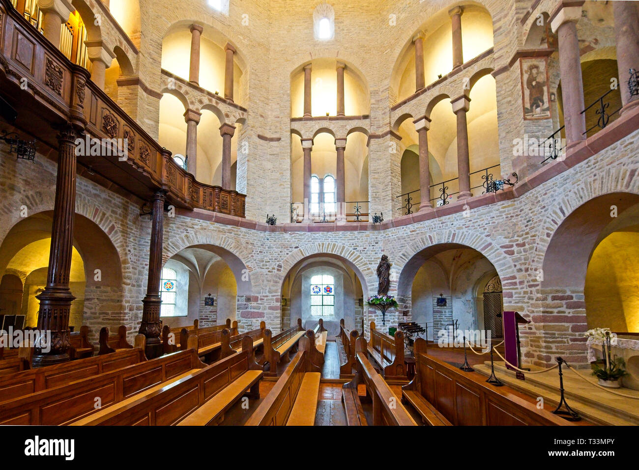 Interior of Saint Peter and Saint Paul church in Ottmarsheim build in XI century, Alsace, France. Stock Photo