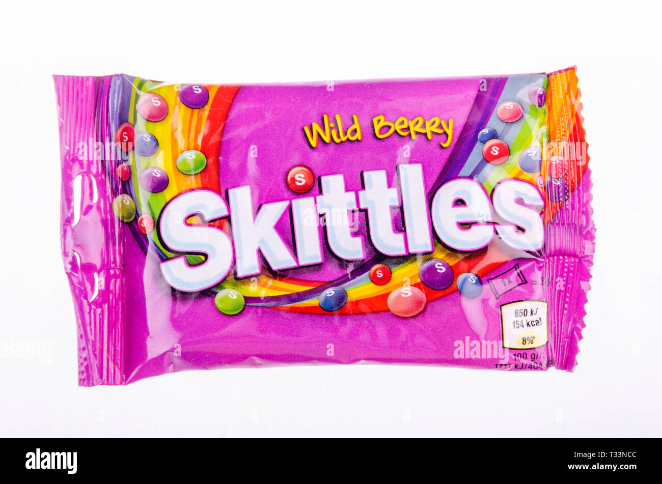 Skittles fruitflavoured candies isolated on white background Stock