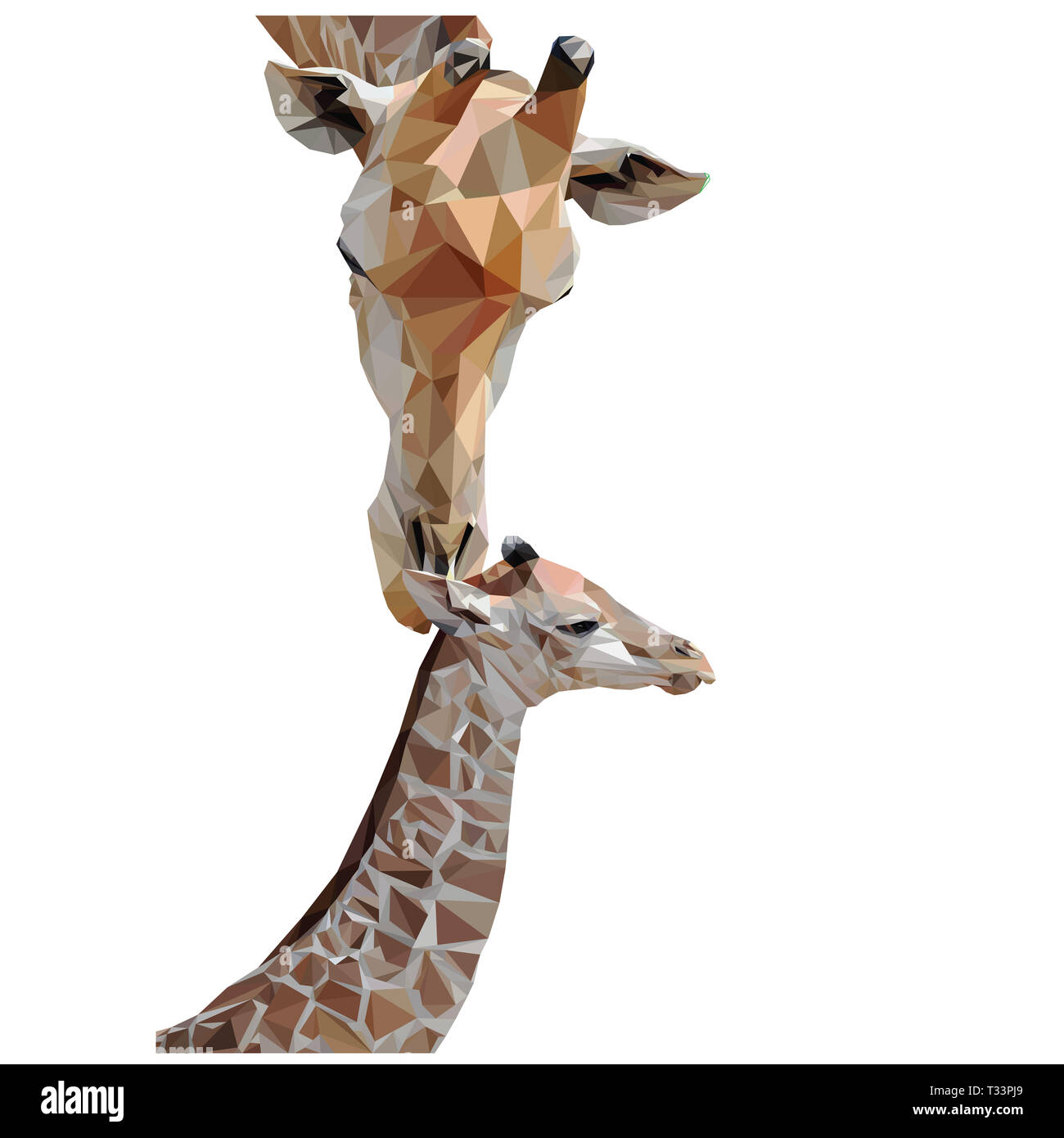 Realistic low poly illustration of a mother giraffe with her child Stock Photo