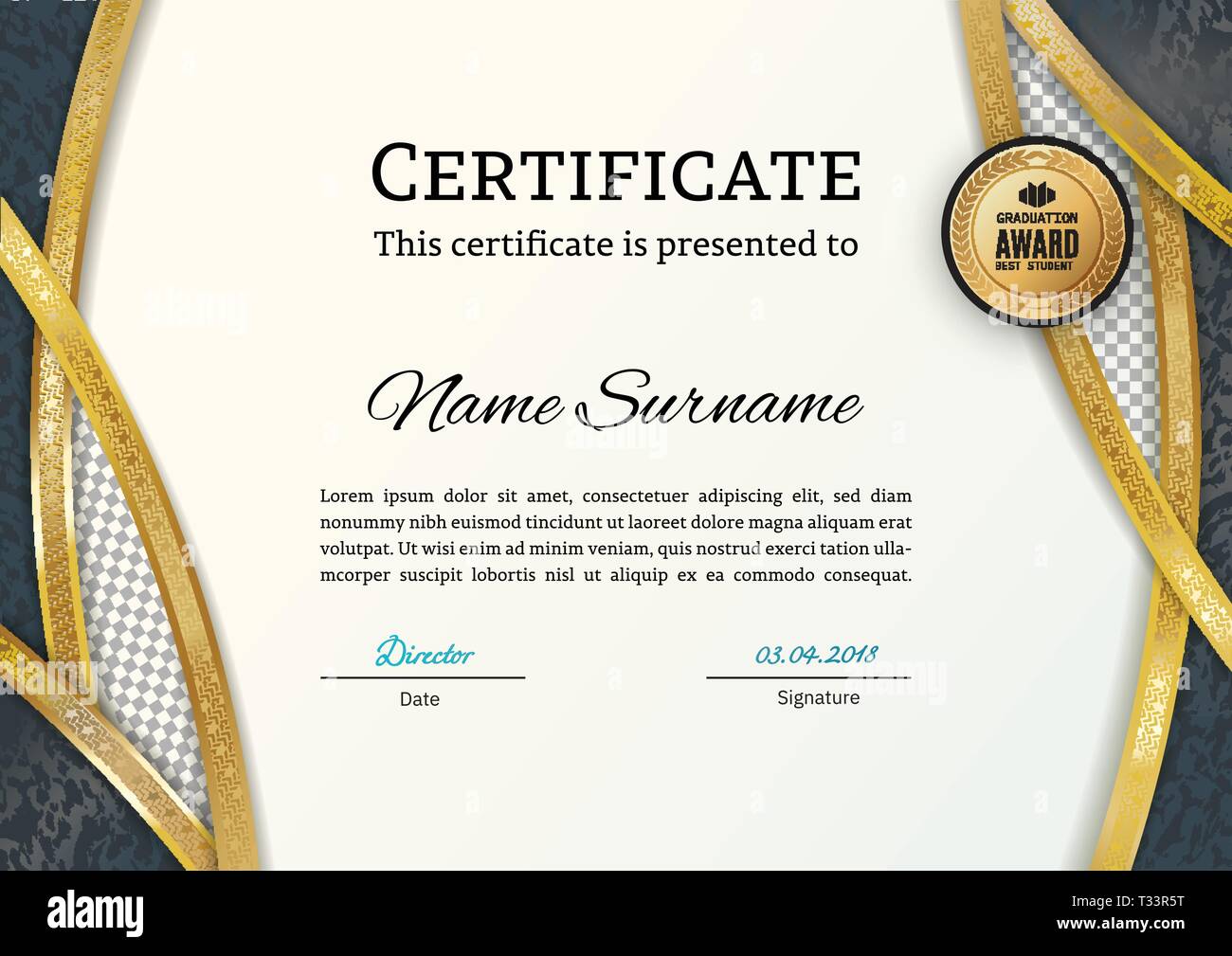 Official certificate with gold arc elements. Business luxury modern