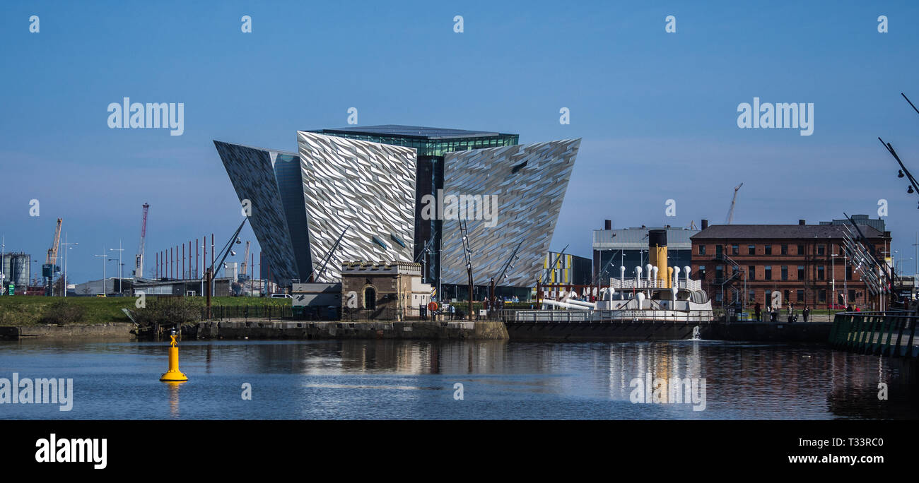 Belfast Harbour and the Titanic Quarter of Belfast in Northern Ireland Stock Photo
