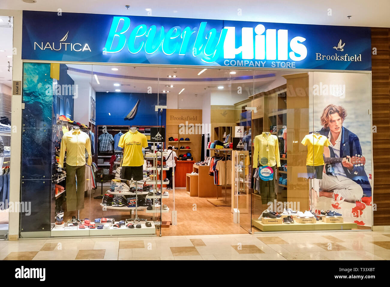 Cartagena Colombia,Bocagrande,Centro Comercial Nao plaza indoor mall,front entrance,Beverly Hills Company Store,clothing,window display,shopping shopp Stock Photo