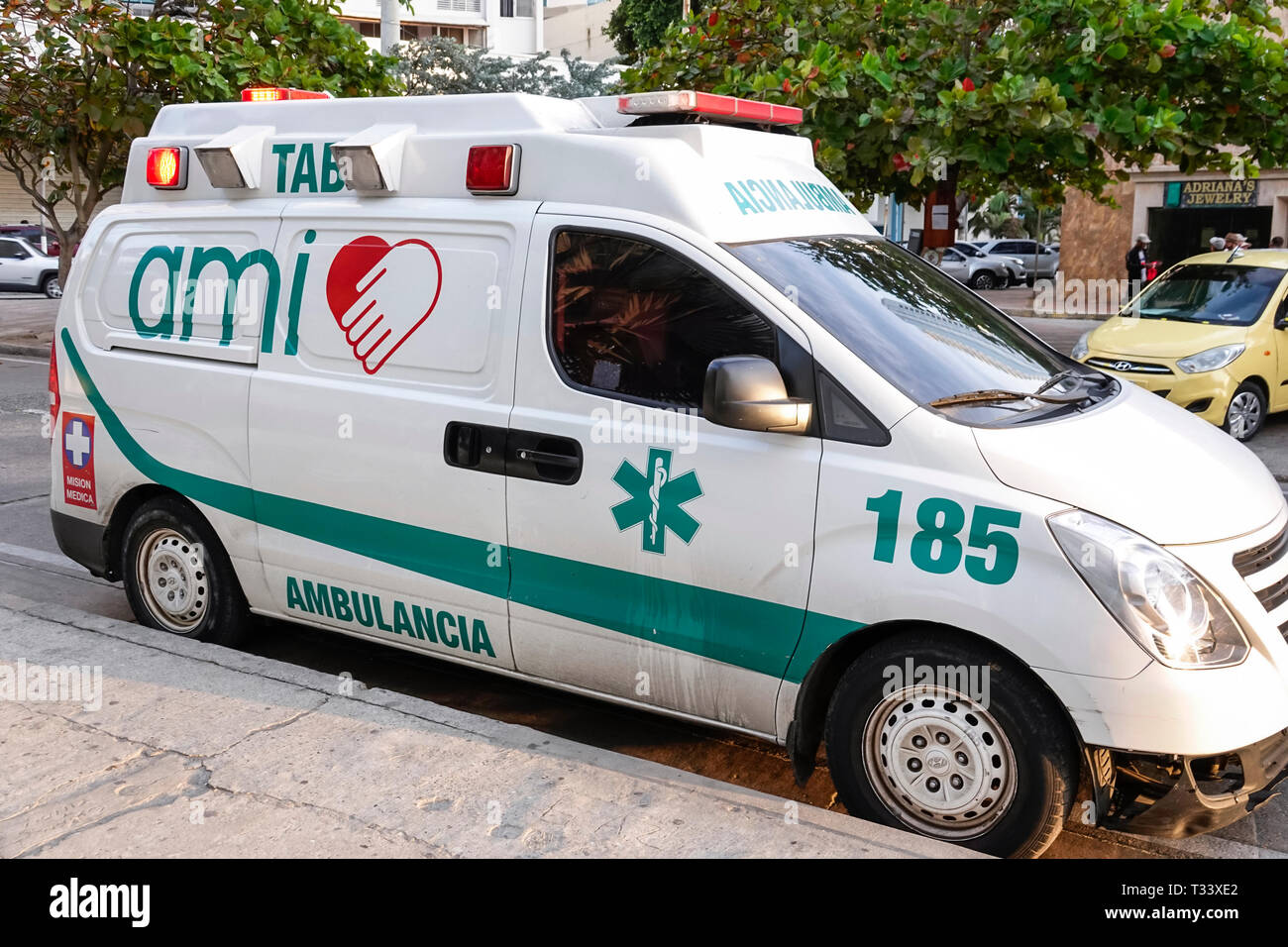 Cartagena Colombia,Bocagrande,emergency ambulance vehicle,private service,COL190121149 Stock Photo