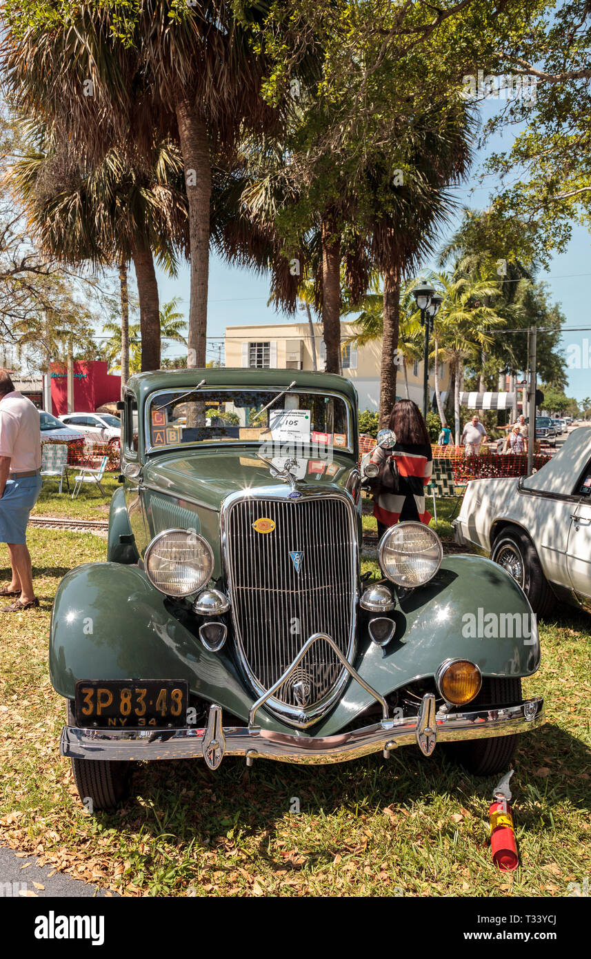 Naples, Florida, USA – March 23,2019: Green 1934 Ford at the 32nd