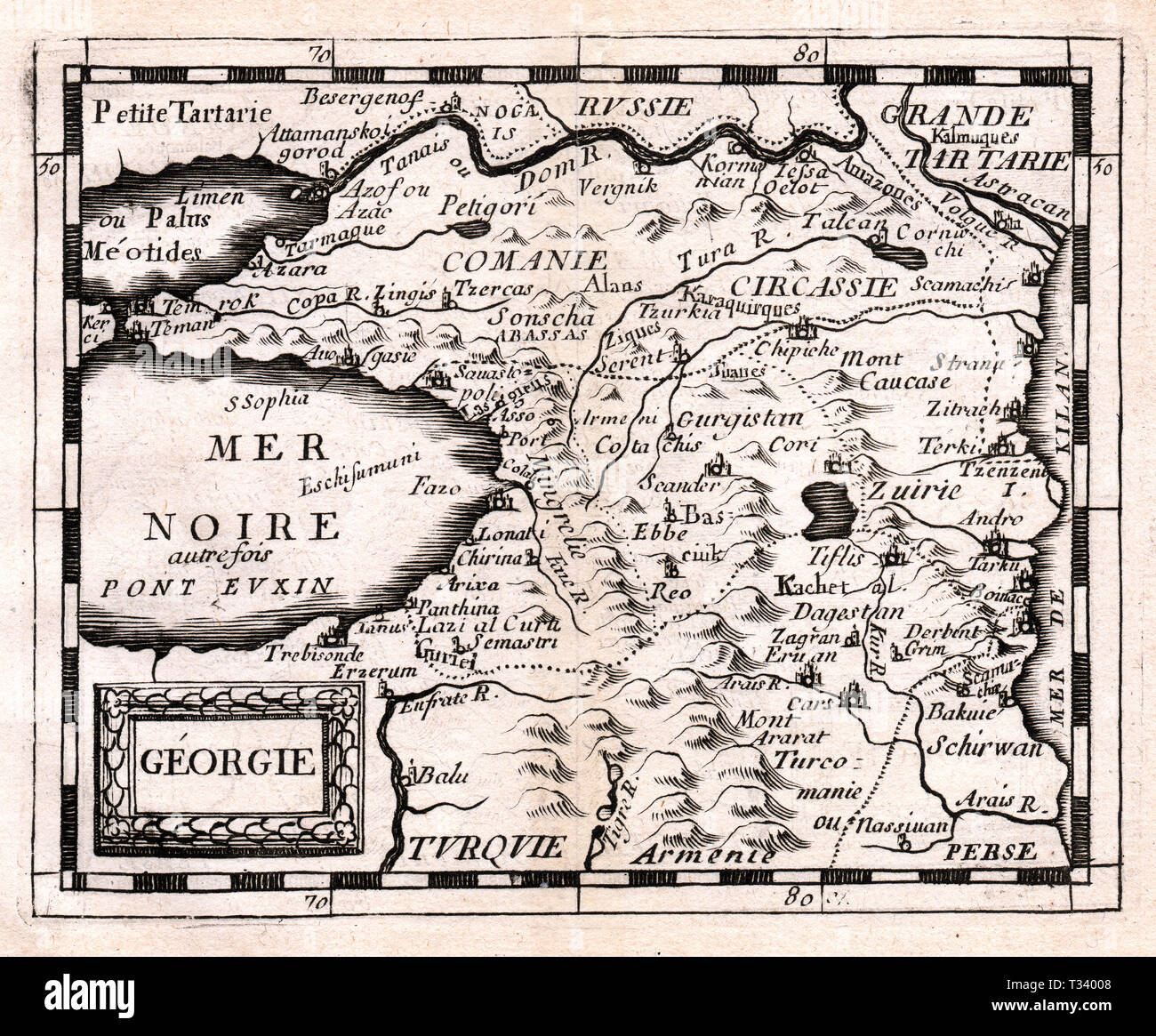 Antique Map of Georgia and the Black Sea in the Middle East by Pierre Duval, published in Paris, 1682 Stock Photo