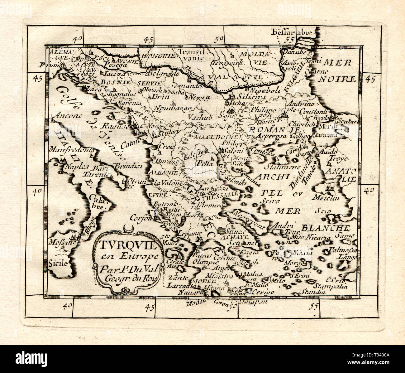 Antique Map Of Turkey In Europe Greece Macedonia Romania Italy Bosnia And Serbia By Pierre Duval Published In Paris 1682 Stock Photo Alamy