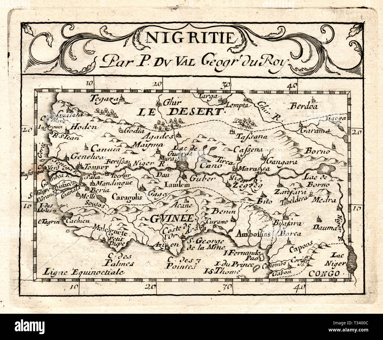 Antique Map of Nigritia or Guinea West Africa by Pierre Duval, published in Paris, 1682 Stock Photo