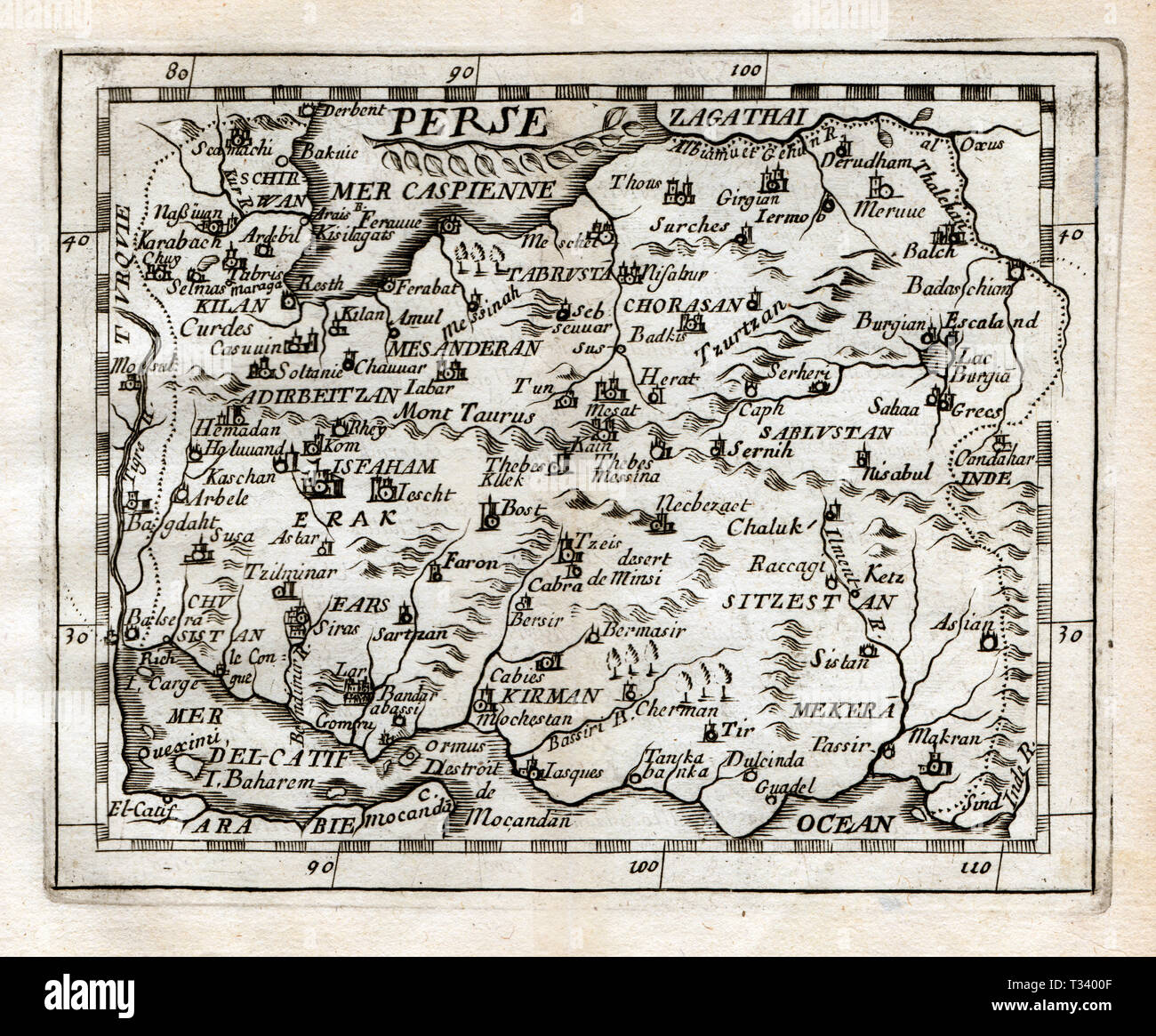 Antique Map of Middle East Persia by Pierre Duval, published in Paris, 1682 Stock Photo