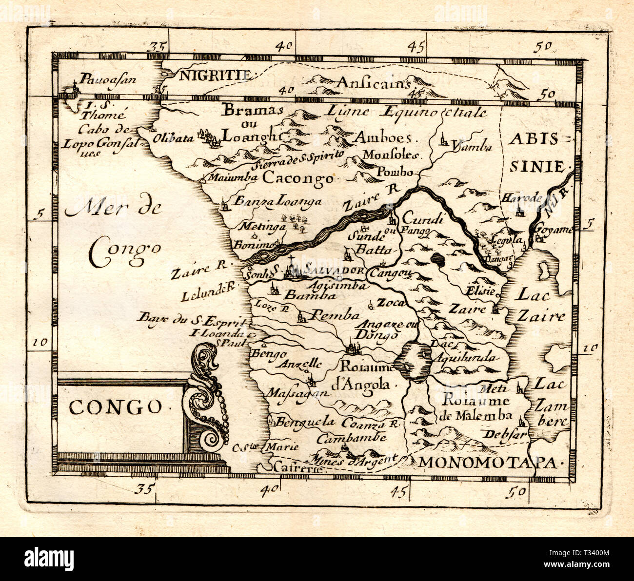 Antique Map of Africa showing the Congo by Pierre Duval, published in Paris, 1682 Stock Photo