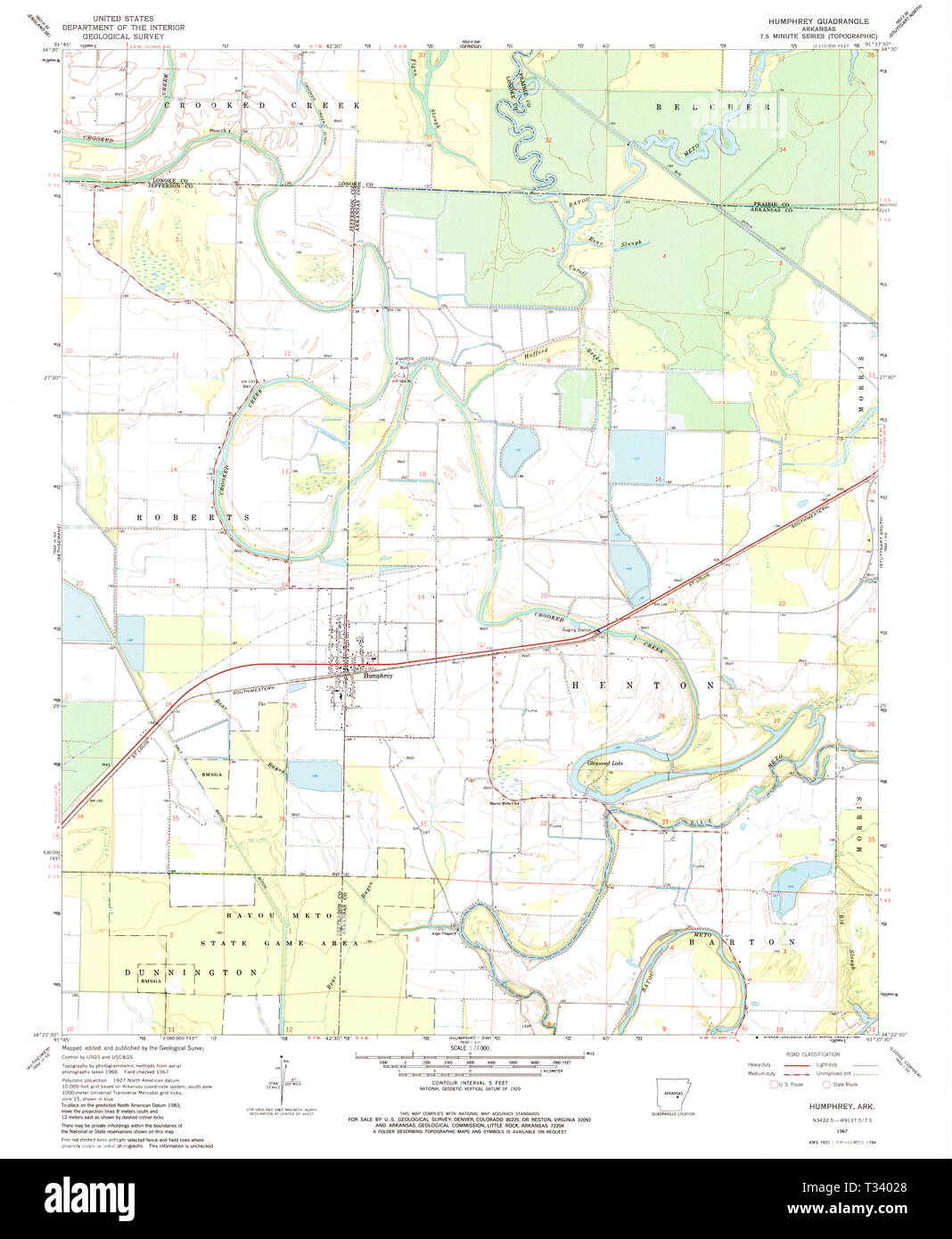 USGS TOPO Map Arkansas AR Humphrey 258788 1967 24000 Restoration Stock
