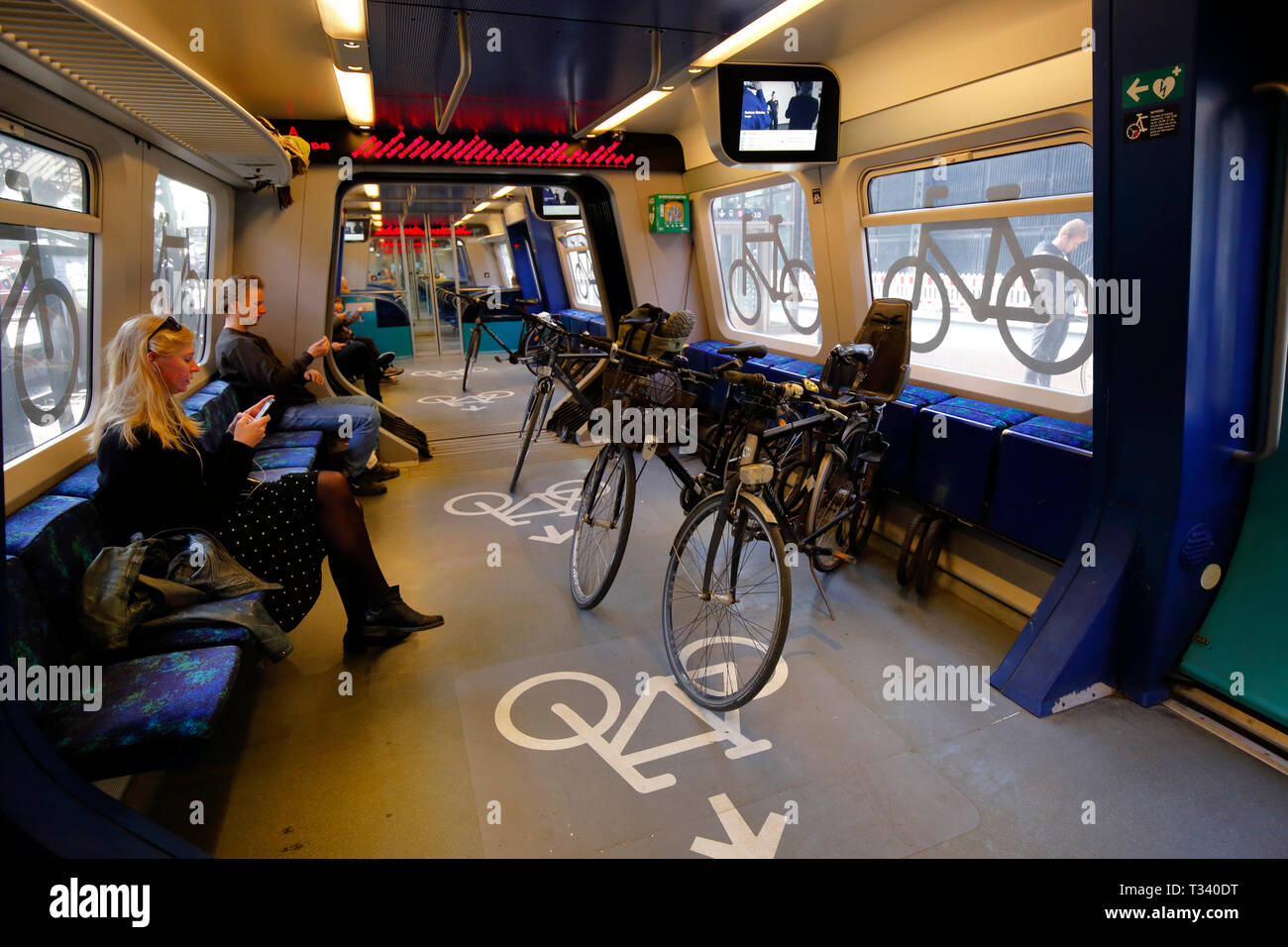 Bicycle compartment on Copenhagen Metro line M2, Denmark Stock Photo