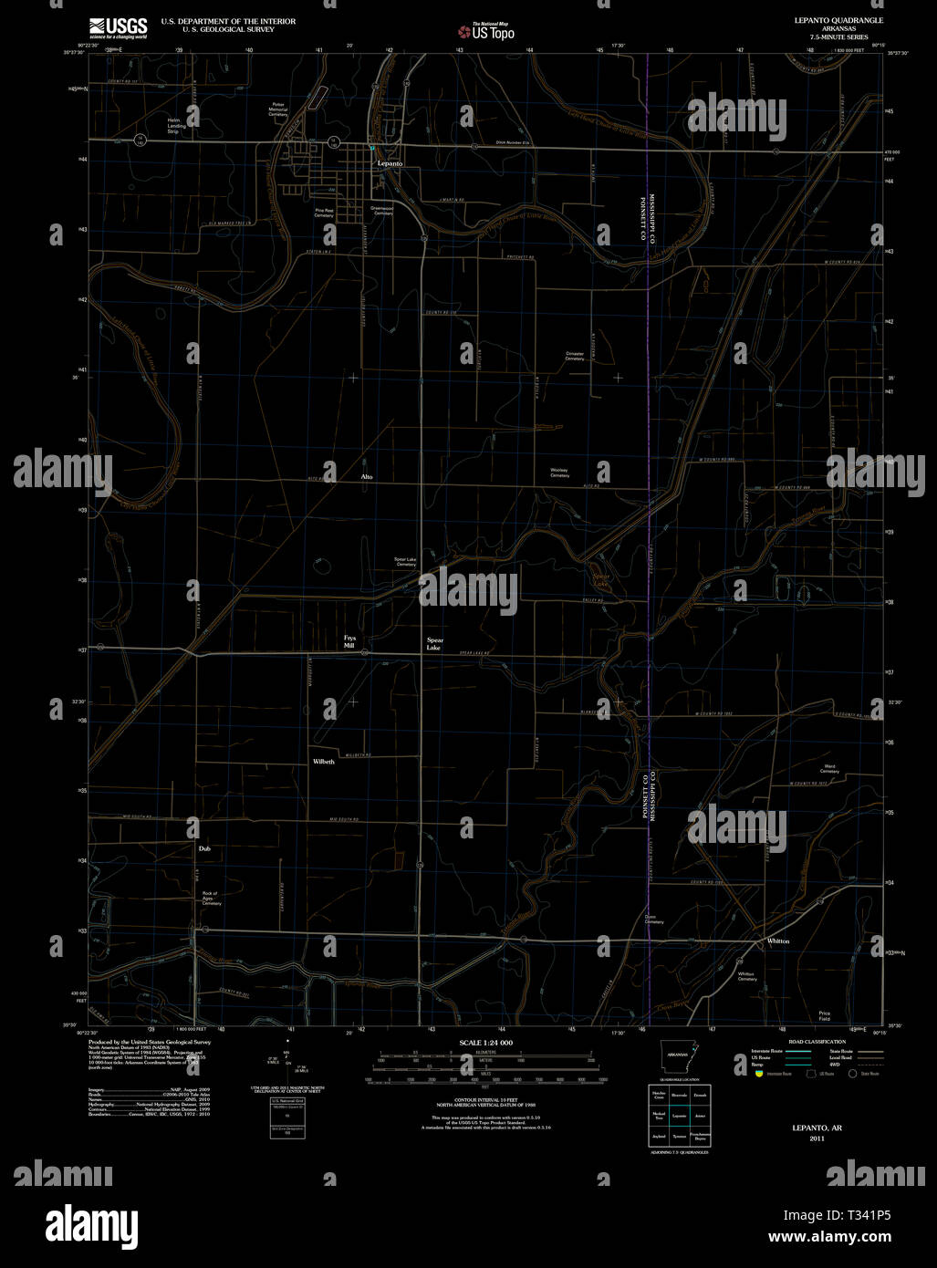 USGS TOPO Map Arkansas AR Lepanto 20110803 TM Inverted Restoration