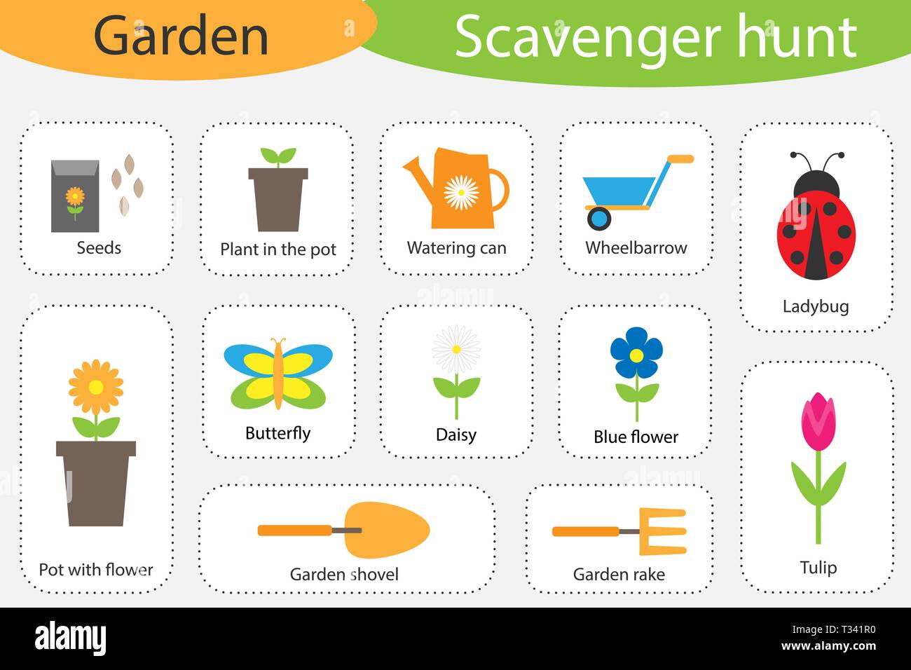Scavenger Hunt Garden Theme Different Colorful Pictures For