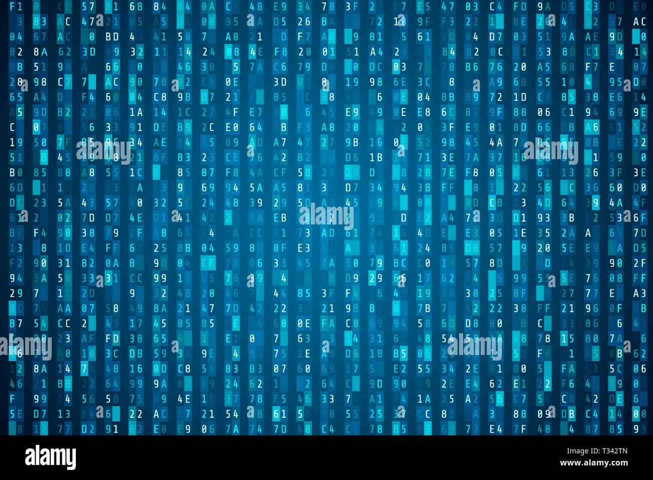 Hex code stream. Random hexadecimal code. Cyber security concept. Abstract digital data element. Matrix background. Vector illustration Stock Vector