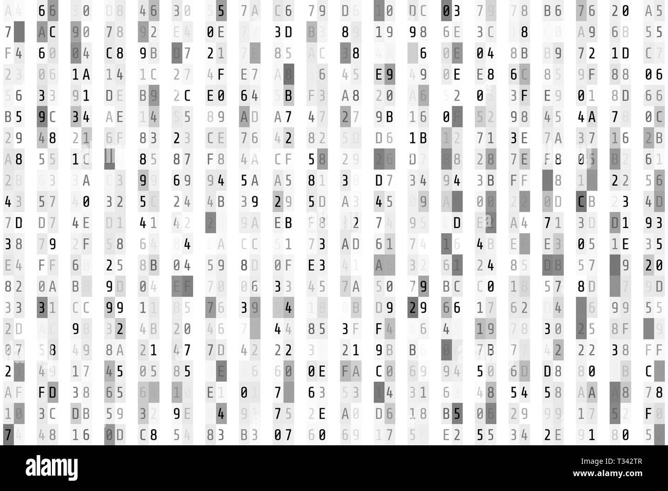 Hex code stream. Random hexadecimal code. Abstract digital data element. Matrix background. Vector illustration isolated on white background Stock Vector