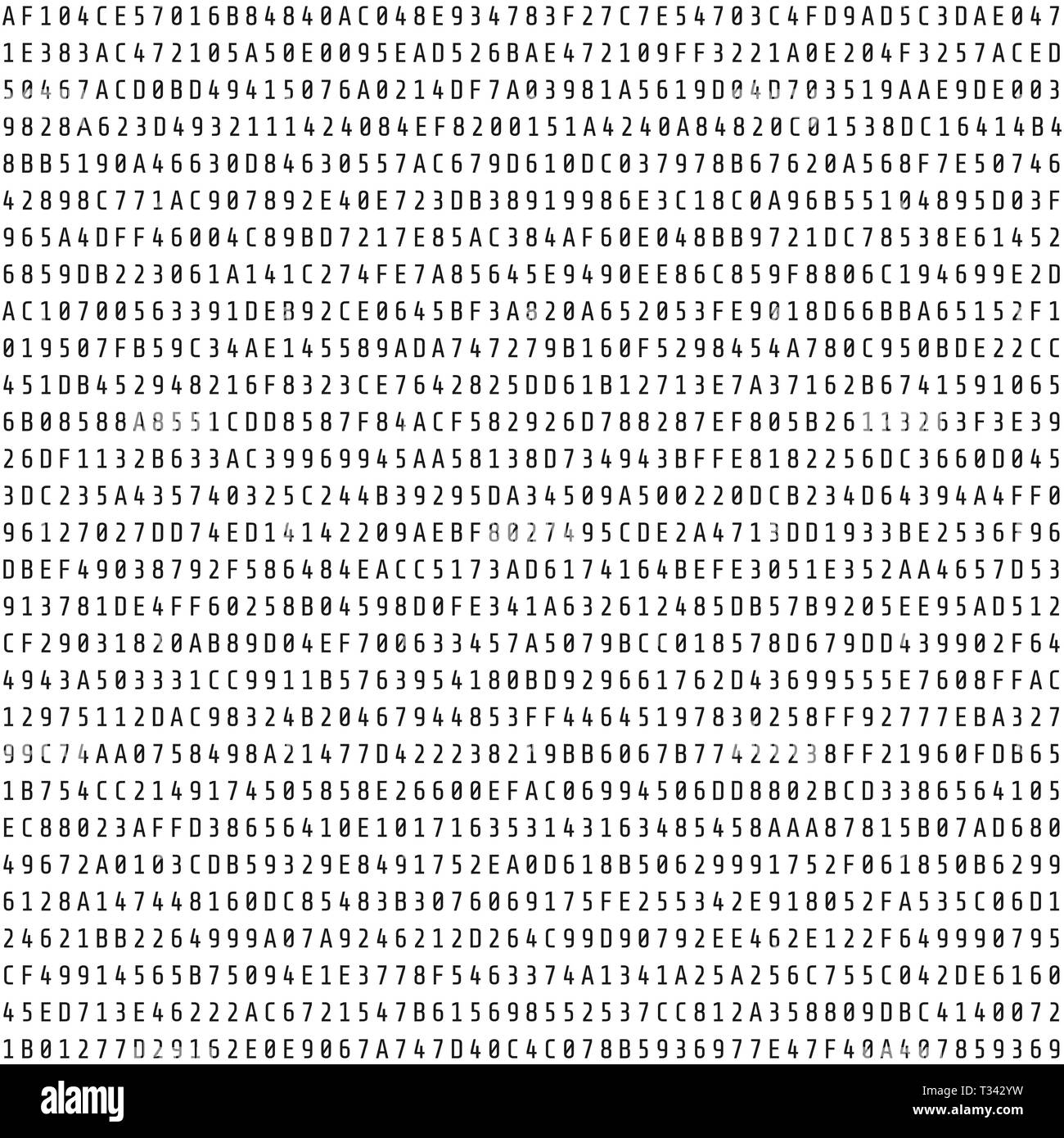 Random hexadecimal code stream. Abstract digital data element. Matrix background. Vector illustration isolated on white Stock Vector