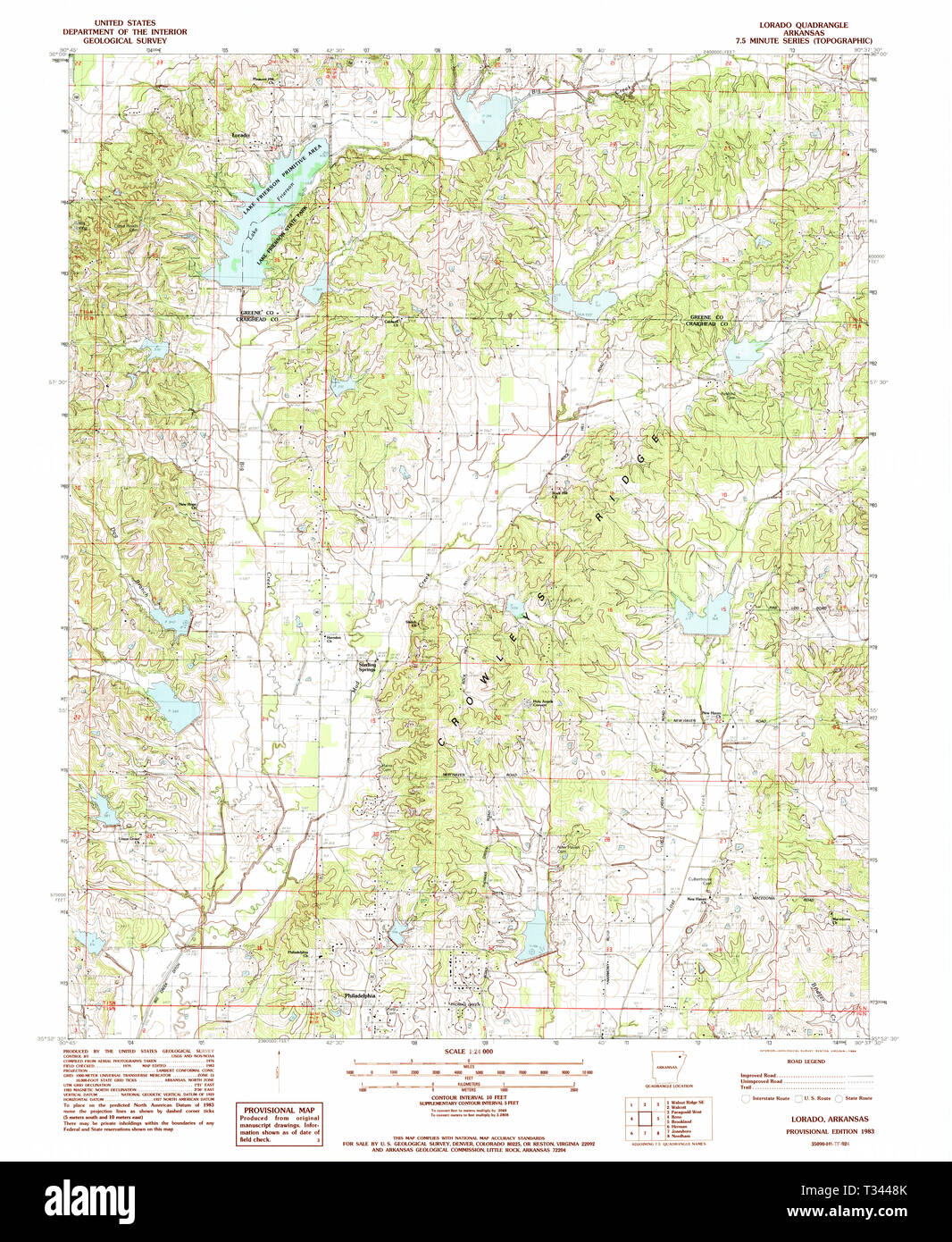 USGS TOPO Map Arkansas AR Lorado 258966 1983 24000 Restoration Stock Photo