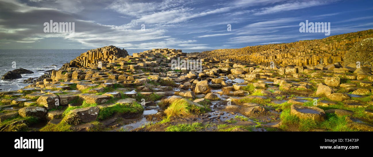 Giants Causeway rocks and ocean, autumn, Northern Ireland, UK Stock Photo