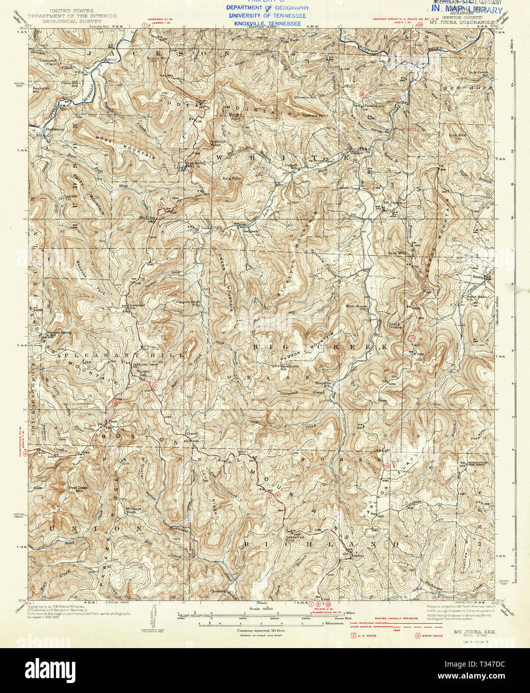 USGS TOPO Map Arkansas AR Mt Judea 260215 1940 62500 Restoration Stock Photo