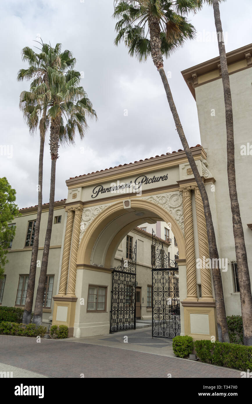 Paramount Pictures Studio Tour, famous original entrance gates, Los Angeles, California, USA Stock Photo