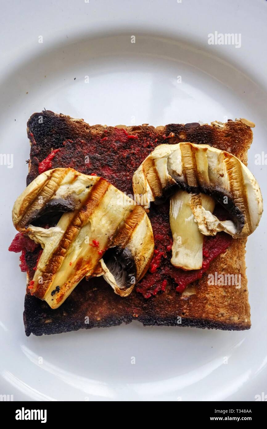 Grilled Mushrooms on Toast White Background Stock Photo Alamy