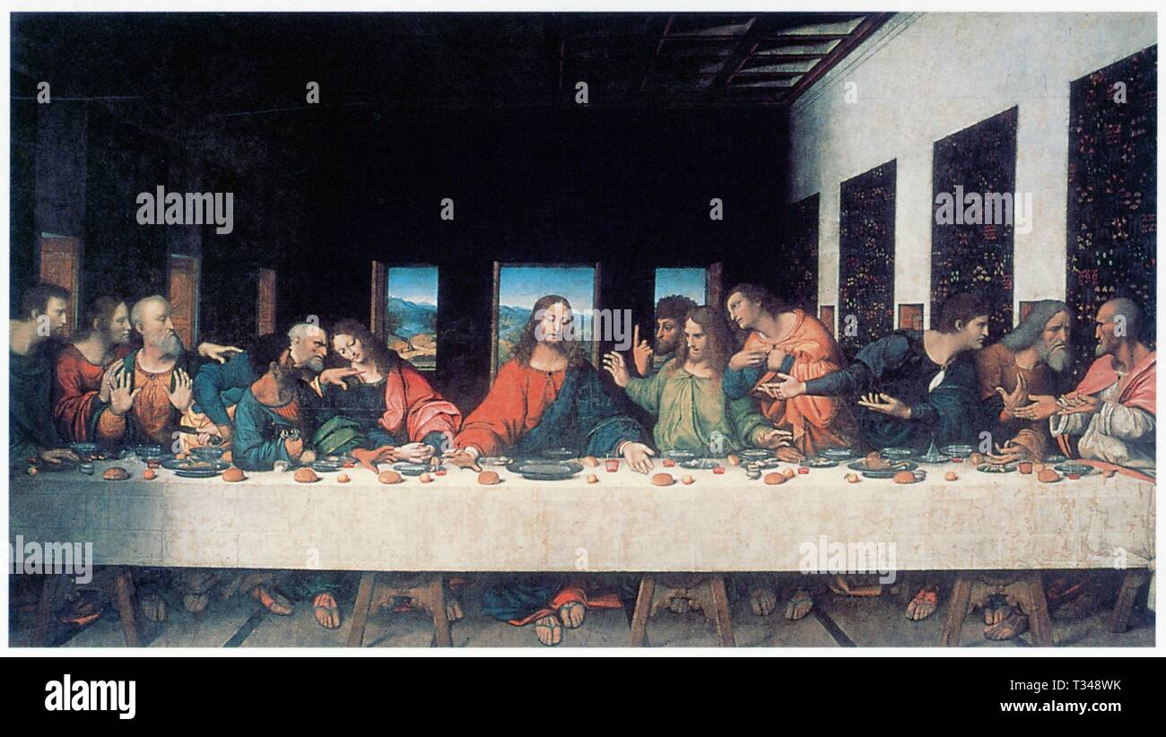 UNKNOWN ARTIST OF THE 16TH CENTURY. COPY AFTER LEONARDO'S LAST SUPPER . OIL ON CANVAS. 4.18 M X 7.94 M. Stock Photo
