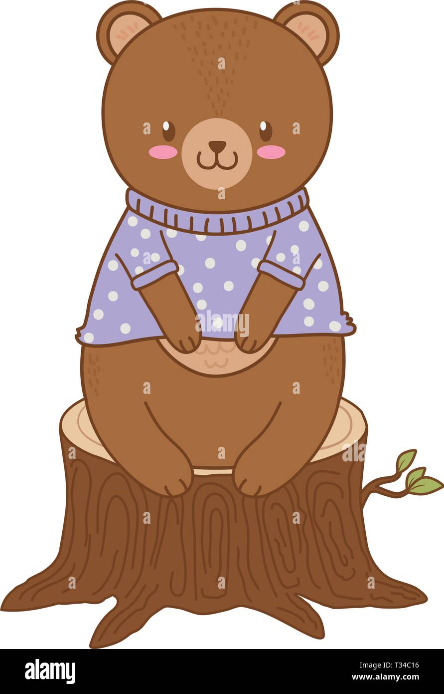 cute bear in trunk woodland character vector illustration design Stock ...