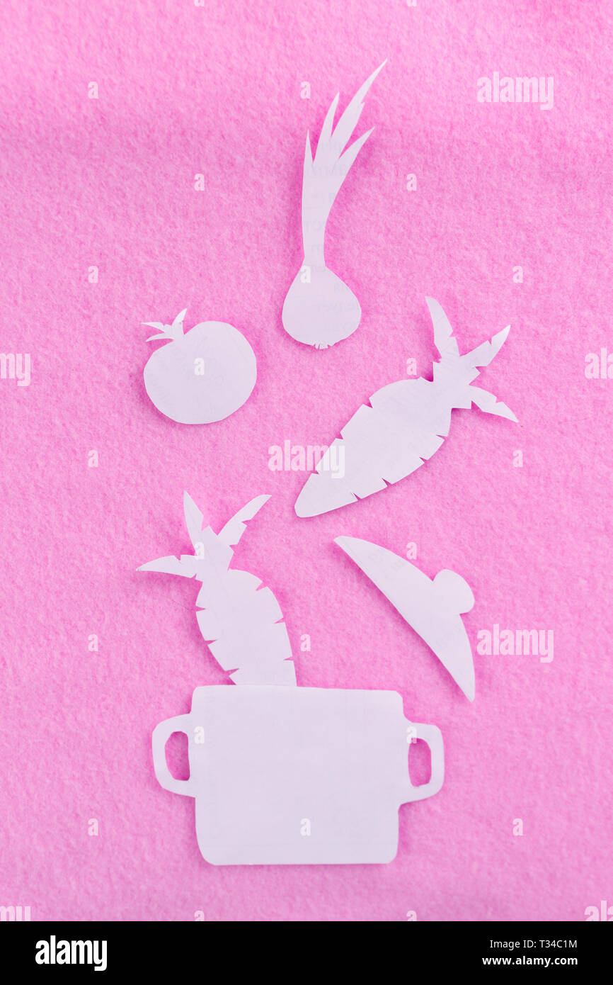 cooking pan on pink background. soup cooking concept Stock Photo - Alamy