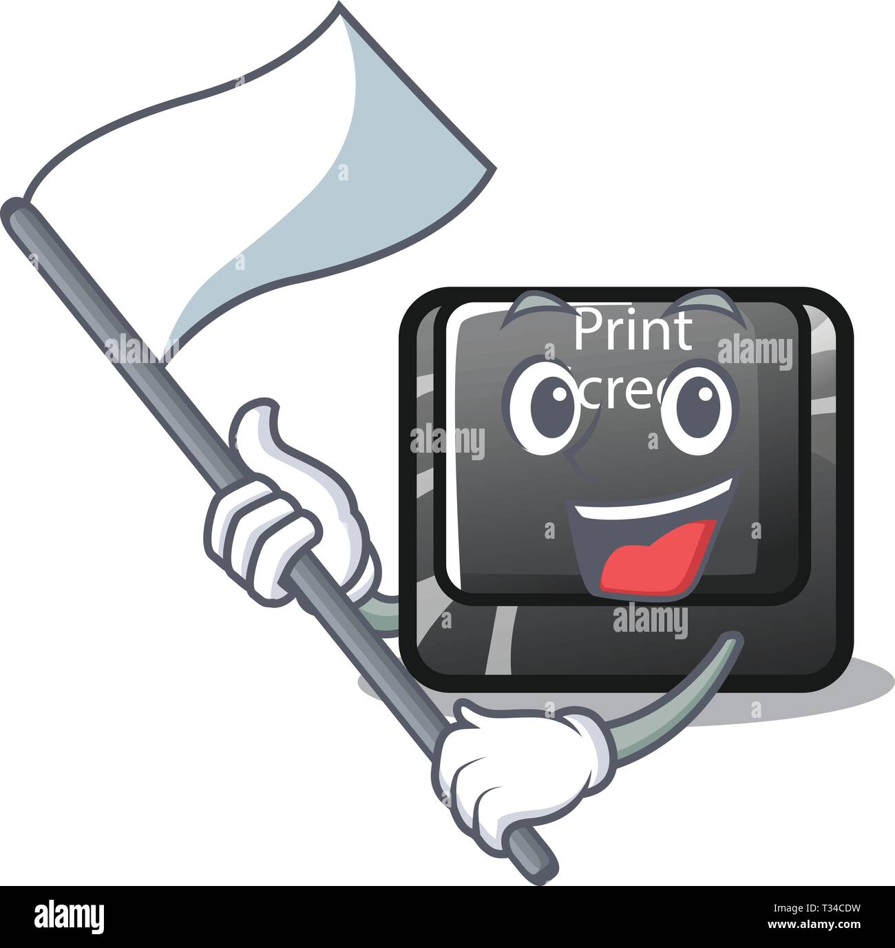 With flag print screen button on cartoon keyboard Stock Vector